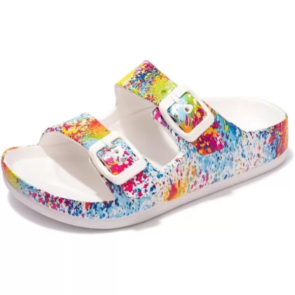 FUNKYMONKEY Unisex-Child Slides Double Buckle Adjustable EVA Flat Sandals for Boys Girls