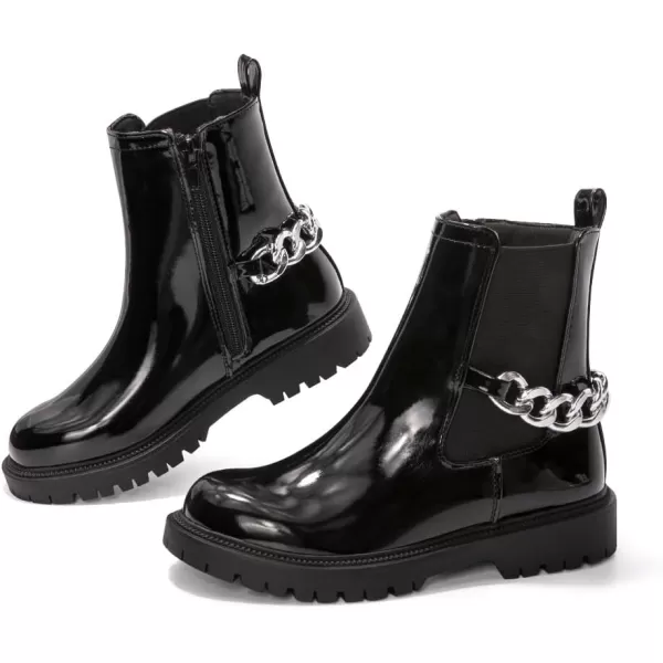 FUNKYMONKEY Boots for Girls Black White Nude Faux Leather Fashion Ankle Boots With Side Zipper for Little Kid/Big Kid
