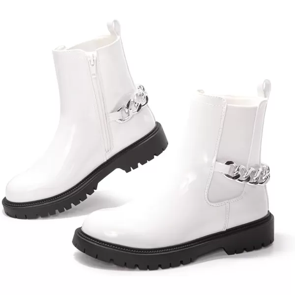 FUNKYMONKEY Boots for Girls Black White Nude Faux Leather Fashion Ankle Boots With Side Zipper for Little Kid/Big Kid