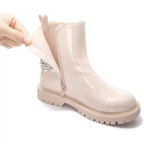 FUNKYMONKEY Boots for Girls Black White Nude Faux Leather Fashion Ankle Boots With Side Zipper for Little Kid/Big Kid