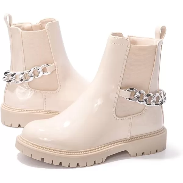 FUNKYMONKEY Boots for Girls Black White Nude Faux Leather Fashion Ankle Boots With Side Zipper for Little Kid/Big Kid