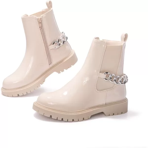 FUNKYMONKEY Boots for Girls Black White Nude Faux Leather Fashion Ankle Boots With Side Zipper for Little Kid/Big Kid