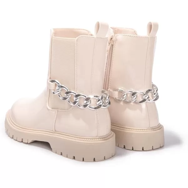 FUNKYMONKEY Boots for Girls Black White Nude Faux Leather Fashion Ankle Boots With Side Zipper for Little Kid/Big Kid