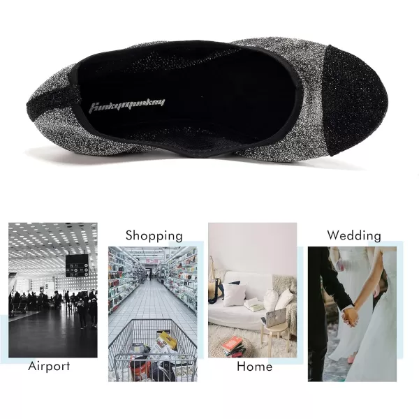 FUNKYMONKEY Foldable Ballet Flats for Women's, Comfortable Portable Travel Roll Up Walking Shoes