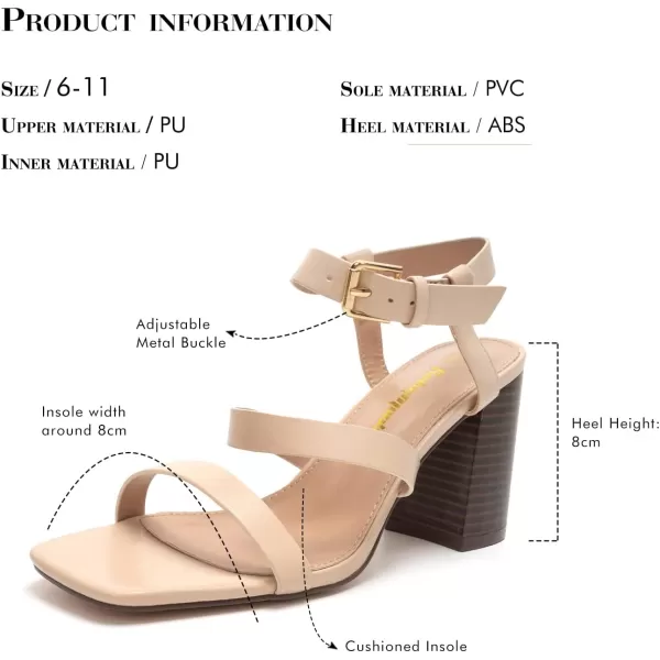 FUNKYMONKEY Heeled Sandal for Womens Chunky Heel Square Open Toe Ankle Strap Dress Sandals
