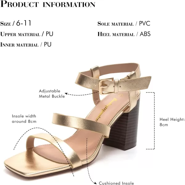 FUNKYMONKEY Heeled Sandal for Womens Chunky Heel Square Open Toe Ankle Strap Dress Sandals