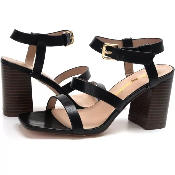 FUNKYMONKEY Heeled Sandal for Womens Chunky Heel Square Open Toe Ankle Strap Dress Sandals