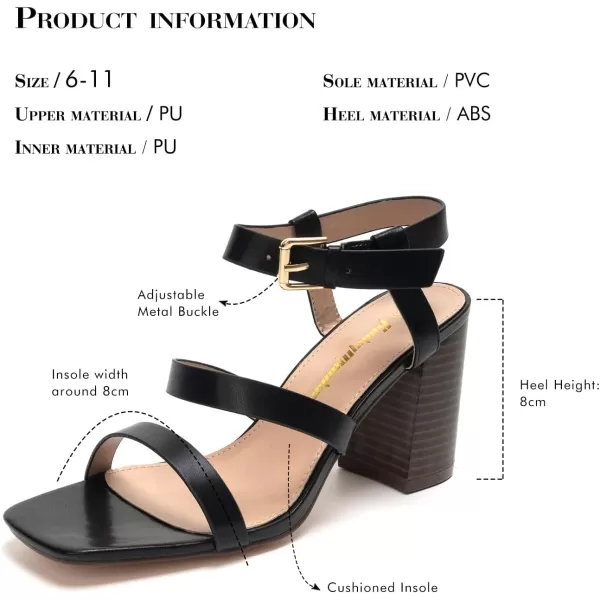 FUNKYMONKEY Heeled Sandal for Womens Chunky Heel Square Open Toe Ankle Strap Dress Sandals