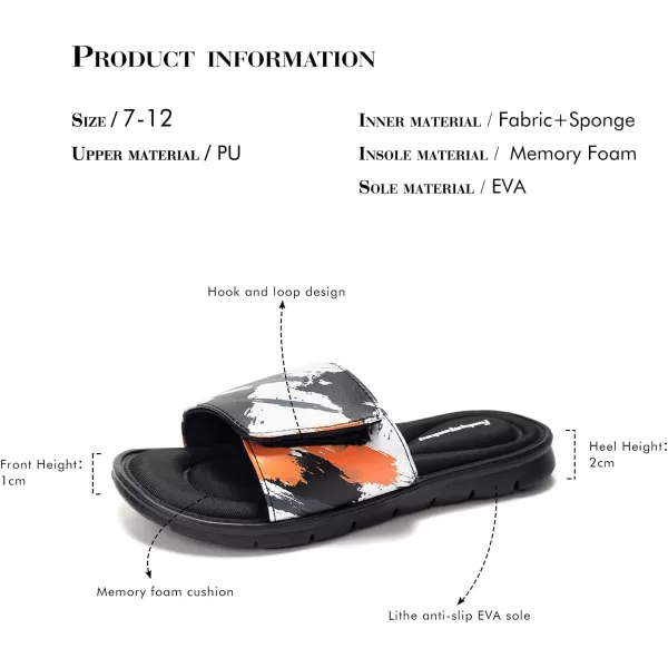 FUNKYMONKEY Memory Foam Sandals for Men, Outdoor Adjustable Comfort Graphic Strap Slide Sandals