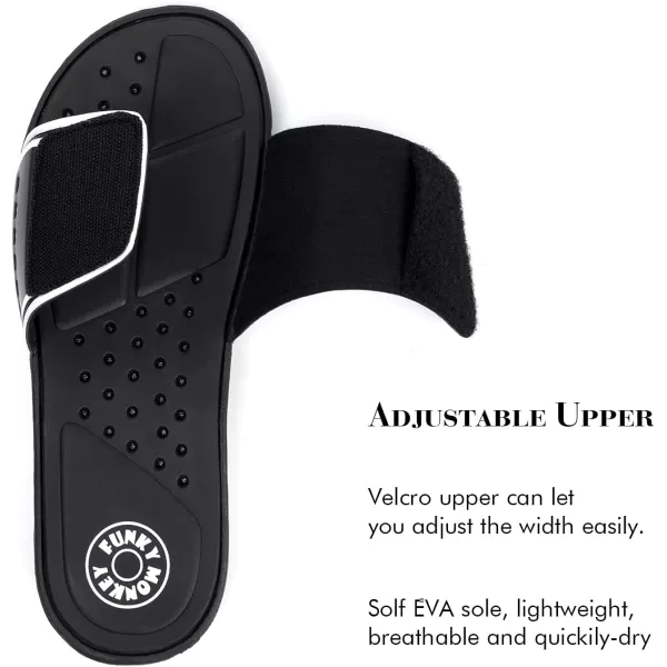 FUNKYMONKEY Men's Slide Sandals with Adjustable Upper and Comfort Quick-Dry Footbed Beach Shower Slippers