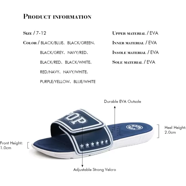 FUNKYMONKEY Men's Slide Sandals with Adjustable Upper and Comfort Quick-Dry Footbed Beach Shower Slippers