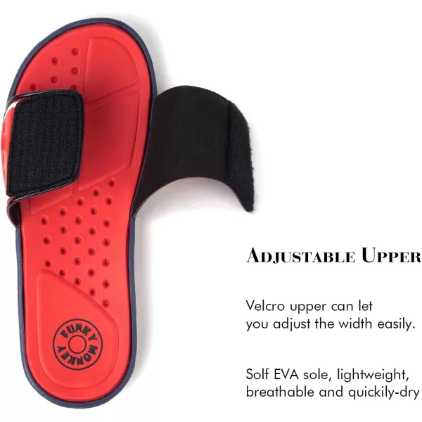 FUNKYMONKEY Men's Slide Sandals with Adjustable Upper and Comfort Quick-Dry Footbed Beach Shower Slippers