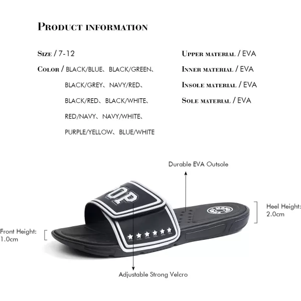 FUNKYMONKEY Men's Slide Sandals with Adjustable Upper and Comfort Quick-Dry Footbed Beach Shower Slippers