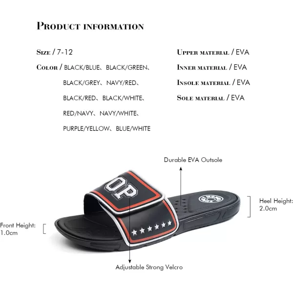 FUNKYMONKEY Men's Slide Sandals with Adjustable Upper and Comfort Quick-Dry Footbed Beach Shower Slippers