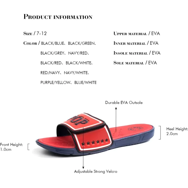 FUNKYMONKEY Men's Slide Sandals with Adjustable Upper and Comfort Quick-Dry Footbed Beach Shower Slippers