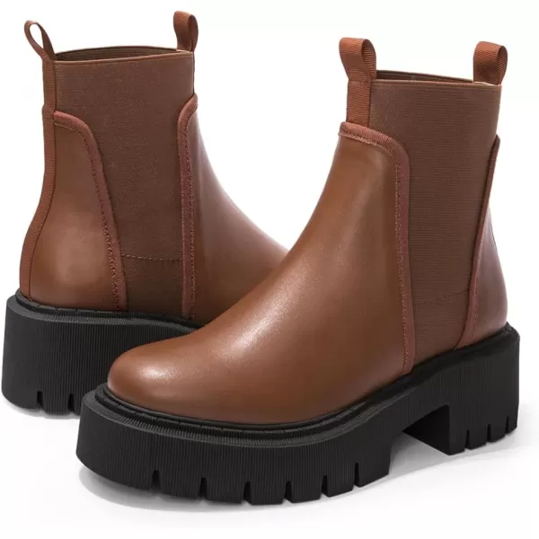 FUNKYMONKEY Women's Chelsea Boot Lug Sole Mid Heel Fashion Ankle Bootie