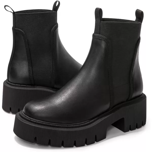 FUNKYMONKEY Women's Chelsea Boot Lug Sole Mid Heel Fashion Ankle Bootie