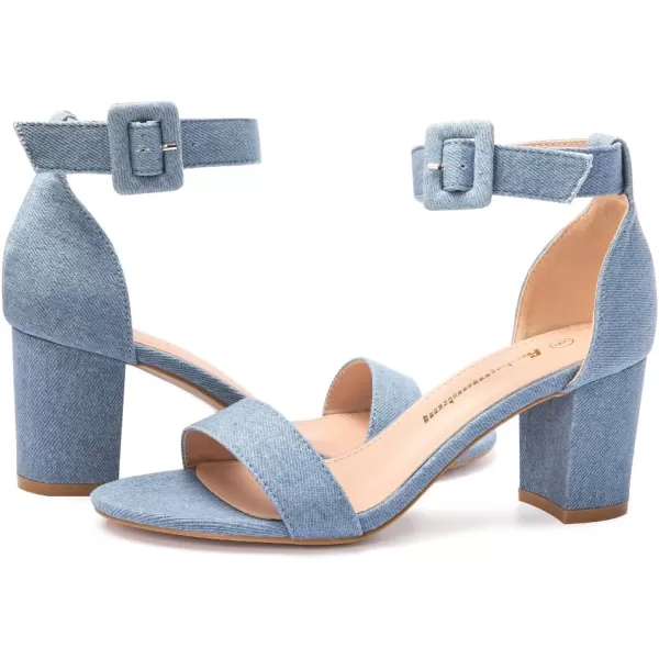 FUNKYMONKEY Women's Chunky High Heels Sandals,Two Strap Open Toe Ankle Strap Heeled Sandal,Party Wedding Strappy Buckle Sandals