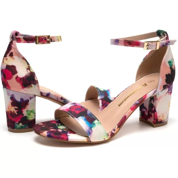 FUNKYMONKEY Women's Chunky High Heels Sandals,Two Strap Open Toe Ankle Strap Heeled Sandal,Party Wedding Strappy Buckle Sandals