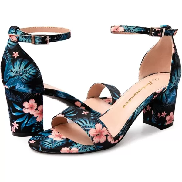 FUNKYMONKEY Women's Chunky High Heels Sandals,Two Strap Open Toe Ankle Strap Heeled Sandal,Party Wedding Strappy Buckle Sandals