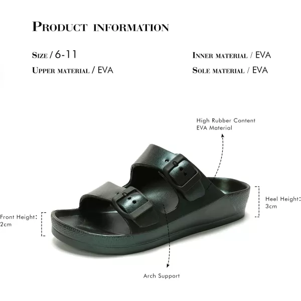 FUNKYMONKEY Women's Comfort Slides Double Buckle Adjustable EVA Flat Sandals