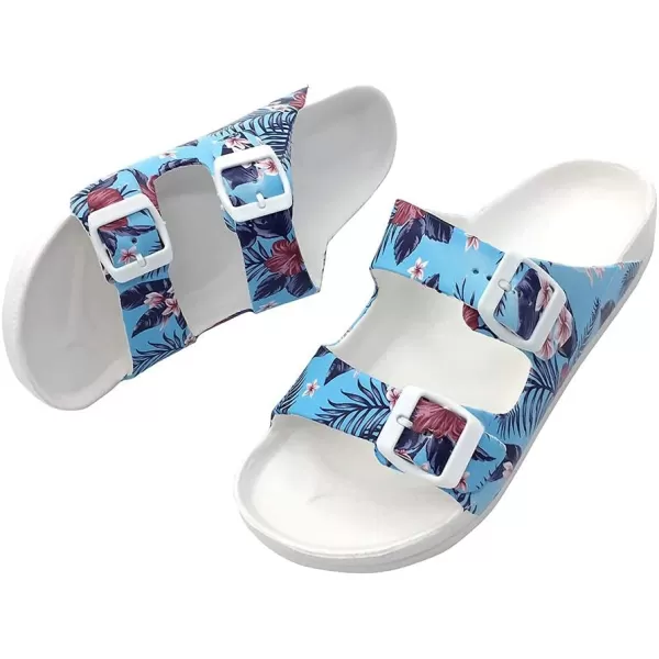FUNKYMONKEY Women's Comfort Slides Double Buckle Adjustable EVA Flat Sandals