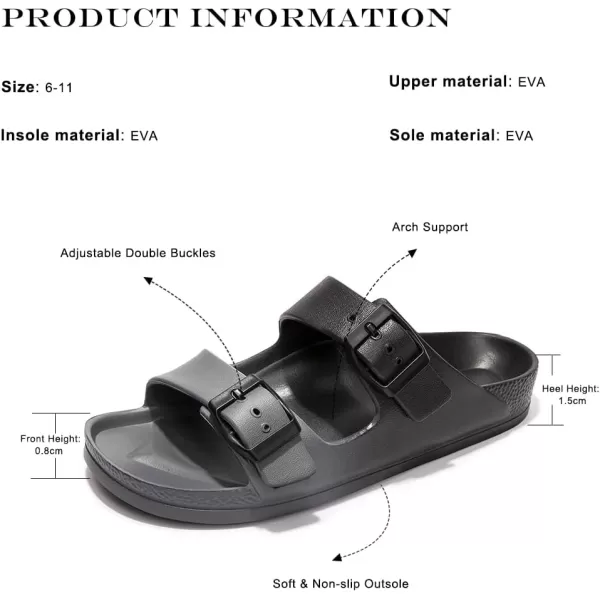 FUNKYMONKEY Women's Comfort Slides Double Buckle Adjustable EVA Flat Sandals