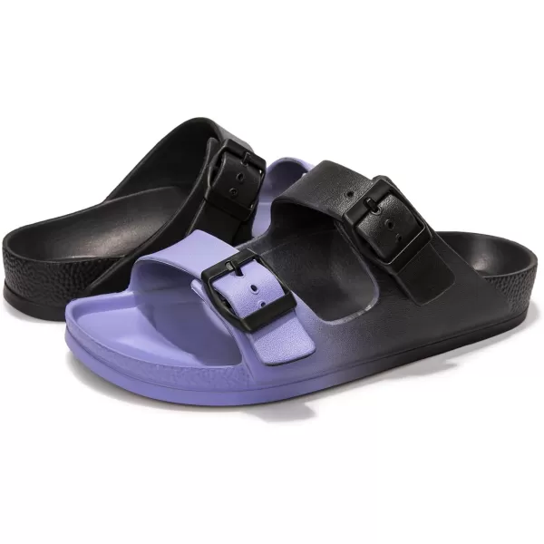 FUNKYMONKEY Women's Comfort Slides Double Buckle Adjustable EVA Flat Sandals