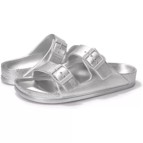 FUNKYMONKEY Women's Comfort Slides Double Buckle Adjustable EVA Flat Sandals