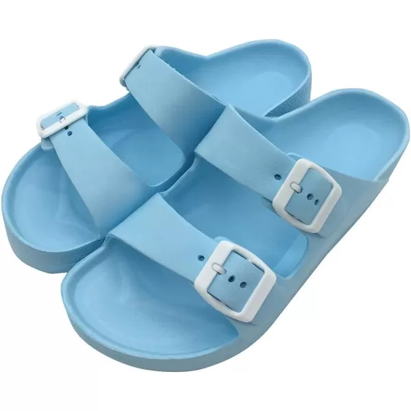 FUNKYMONKEY Women's Comfort Slides Double Buckle Adjustable EVA Flat Sandals