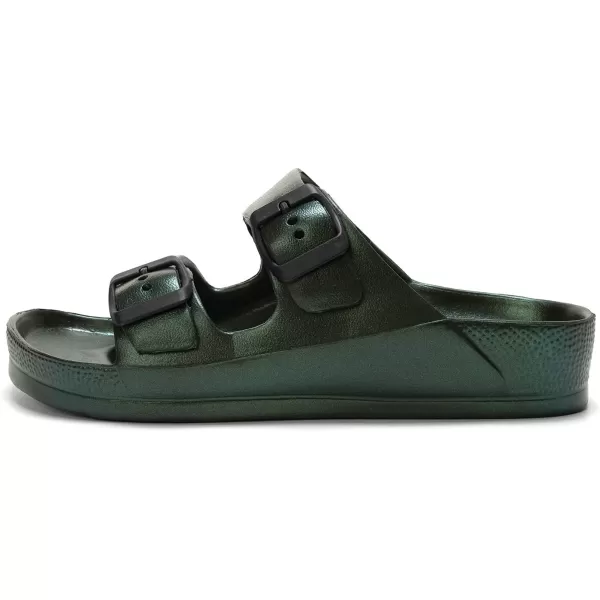 FUNKYMONKEY Women's Comfort Slides Double Buckle Adjustable EVA Flat Sandals