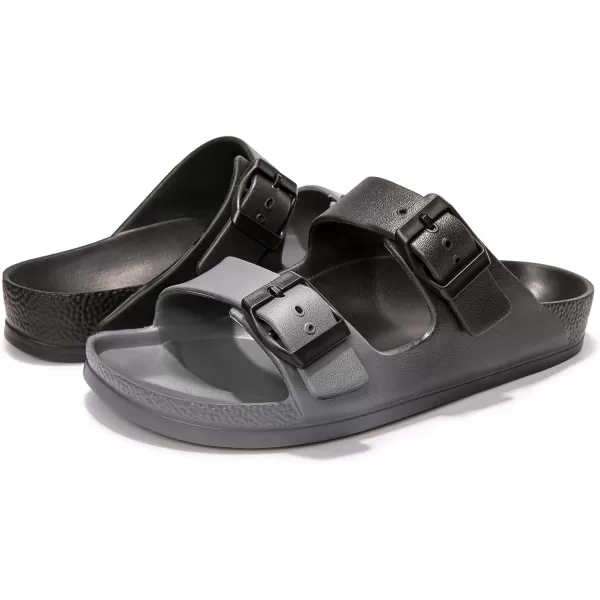 FUNKYMONKEY Women's Comfort Slides Double Buckle Adjustable EVA Flat Sandals