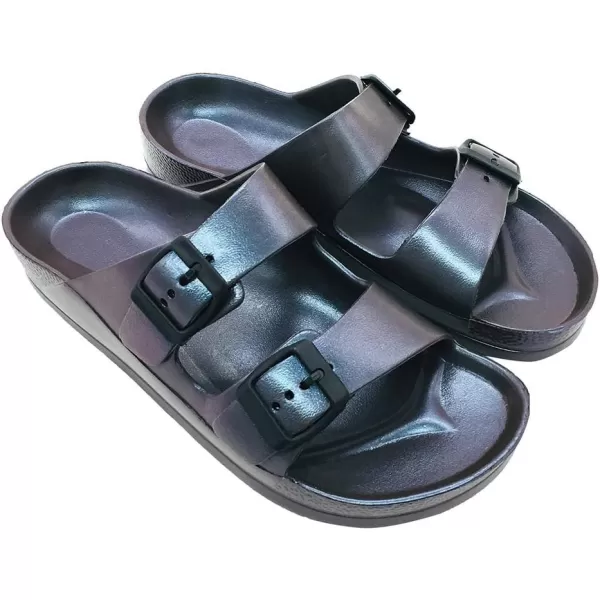 FUNKYMONKEY Women's Comfort Slides Double Buckle Adjustable EVA Flat Sandals