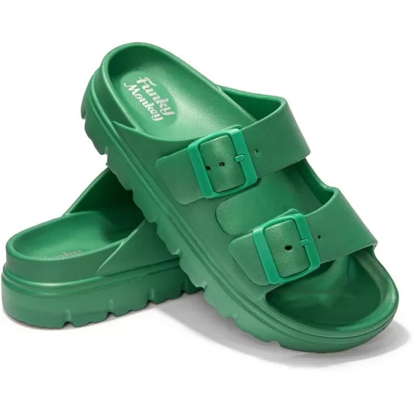 FUNKYMONKEY Women's Comfort Slides Double Buckle Adjustable EVA Flat Sandals