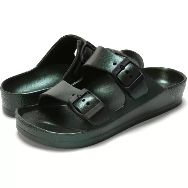 FUNKYMONKEY Women's Comfort Slides Double Buckle Adjustable EVA Flat Sandals