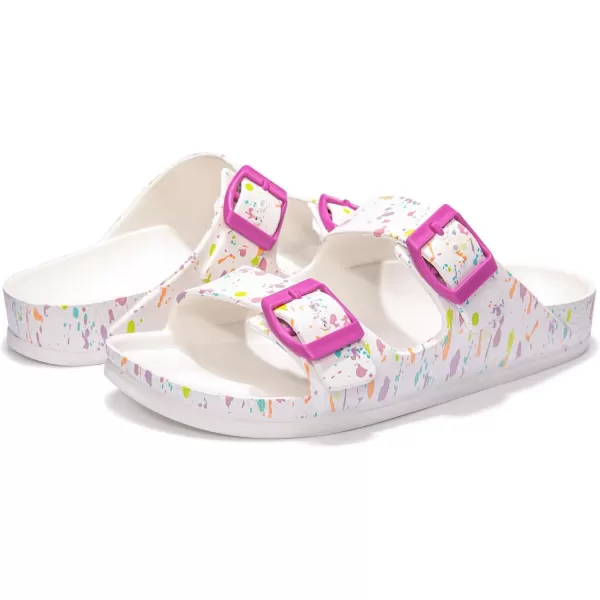FUNKYMONKEY Women's Comfort Slides Double Buckle Adjustable EVA Flat Sandals