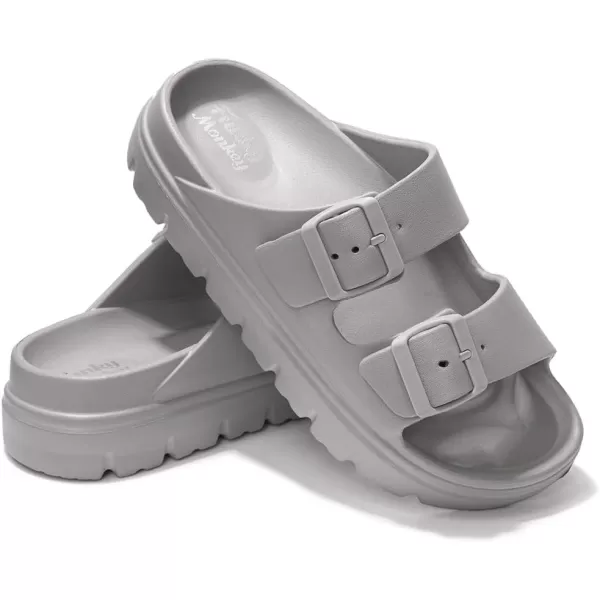 FUNKYMONKEY Women's Comfort Slides Double Buckle Adjustable EVA Flat Sandals