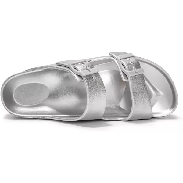 FUNKYMONKEY Women's Comfort Slides Double Buckle Adjustable EVA Flat Sandals