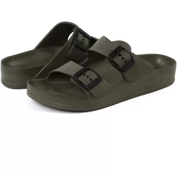 FUNKYMONKEY Women's Comfort Slides Double Buckle Adjustable EVA Flat Sandals
