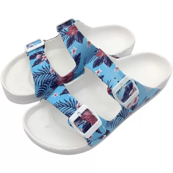 FUNKYMONKEY Women's Comfort Slides Double Buckle Adjustable EVA Flat Sandals