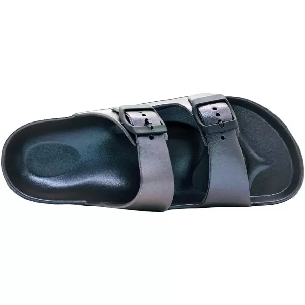 FUNKYMONKEY Women's Comfort Slides Double Buckle Adjustable EVA Flat Sandals