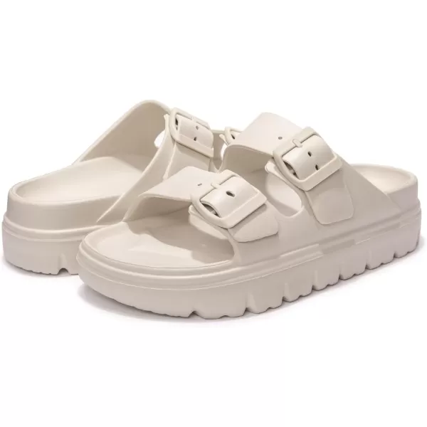 FUNKYMONKEY Women's Comfort Slides Double Buckle Adjustable EVA Flat Sandals