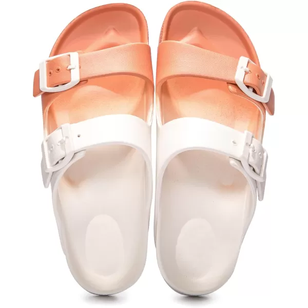 FUNKYMONKEY Women's Comfort Slides Double Buckle Adjustable EVA Flat Sandals