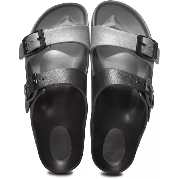 FUNKYMONKEY Women's Comfort Slides Double Buckle Adjustable EVA Flat Sandals
