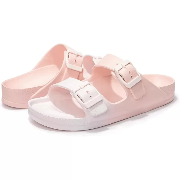 FUNKYMONKEY Women's Comfort Slides Double Buckle Adjustable EVA Flat Sandals
