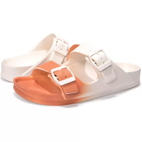 FUNKYMONKEY Women's Comfort Slides Double Buckle Adjustable EVA Flat Sandals