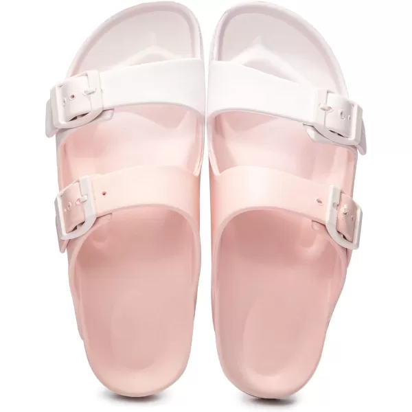 FUNKYMONKEY Women's Comfort Slides Double Buckle Adjustable EVA Flat Sandals