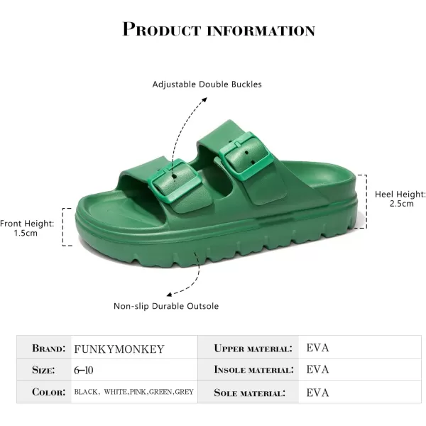 FUNKYMONKEY Women's Comfort Slides Double Buckle Adjustable EVA Flat Sandals
