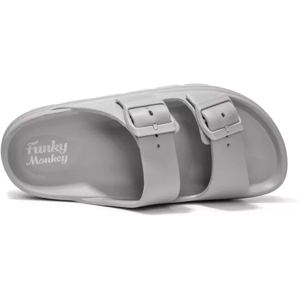 FUNKYMONKEY Women's Comfort Slides Double Buckle Adjustable EVA Flat Sandals