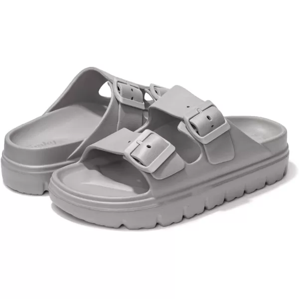FUNKYMONKEY Women's Comfort Slides Double Buckle Adjustable EVA Flat Sandals